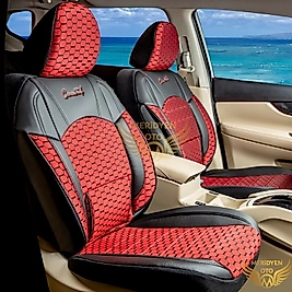 Klas Petek Jakar Kumaş Siyah Kırmızı Deri Oto Kılıfı