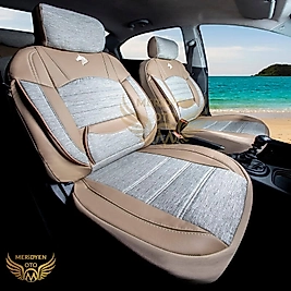 Modern Keten Kumaş Krem Deri Oto Koltuk Kılıfı