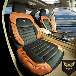 Royal Tay Tüyü Taba Siyah Deri Oto Kılıfı