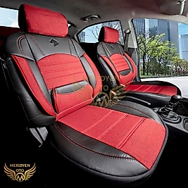 Modern Keten Kumaş Kırmızı Siyah Deri Koltuk Kılıfı