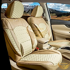 Klas Petek Jakar Kumaş Bej Deri Oto Koltuk Kılıfı