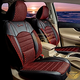 Klas Kapitone Jakar Kumaş Siyah Bordo Deri Oto Kılıfı