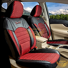 Klas Kapitone Jakar Kumaş Siyah Kırmızı Deri Oto Kılıfı