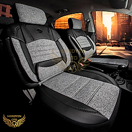 Modern Keten Kumaş Siyah Gri Deri Koltuk Kılıfı