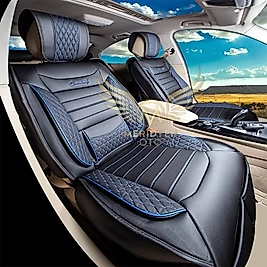 Elit Siyah Mavi Deri Araç Koltuk Kılıfı