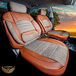 Modern Keten Kumaş Taba Deri Oto Koltuk Kılıfı