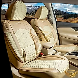 Klas Petek Jakar Kumaş Krem Deri Oto Koltuk Kılıfı