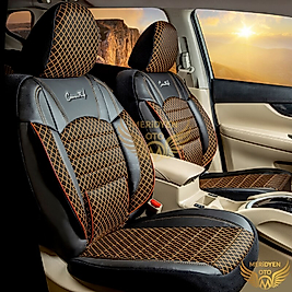 Klas Kapitone Jakar Kumaş Siyah Tarçın Deri Oto Kılıfı