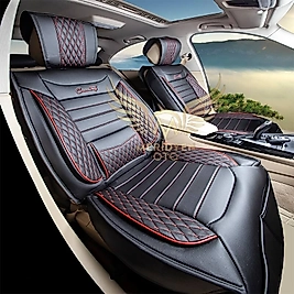 Elit Siyah Kırmızı Deri Araç Koltuk Kılıfı