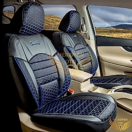 Klas Petek Jakar Kumaş Siyah Mavi Deri Koltuk Kılıfı