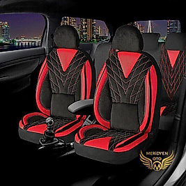 Elit Kırmızı Siyah Tay Tüyü Deri Araç Koltuk Kılıfı