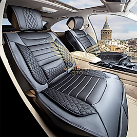 Elit Siyah Füme Deri Araç Oto Koltuk Kılıfı