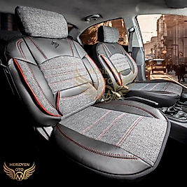 Modern Keten Kumaş Siyah Kırmızı Deri Koltuk Kılıfı