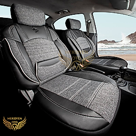 Modern Keten Kumaş Siyah Beyaz Deri Koltuk Kılıfı